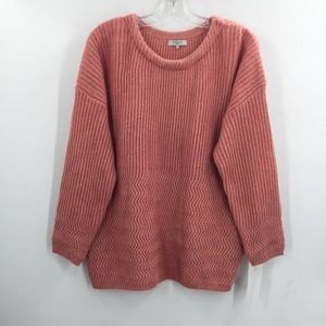 French Women's Knitted Crew Neck Pullover Sweater Long Sleeves Coral Medium NWT